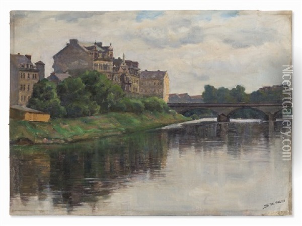 River Landscape Oil Painting - Salomon Zorn