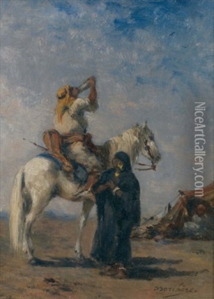 Cavalier Arabe Se Desalterant Oil Painting - Narcisse Berchere