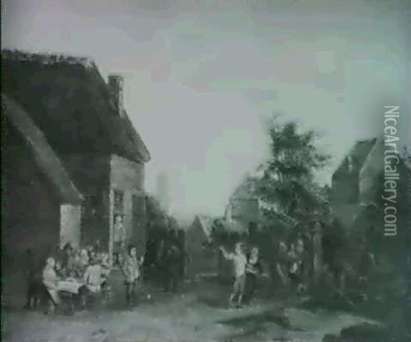 Peasants Outside A Tavern Oil Painting - Thomas Van Apshoven