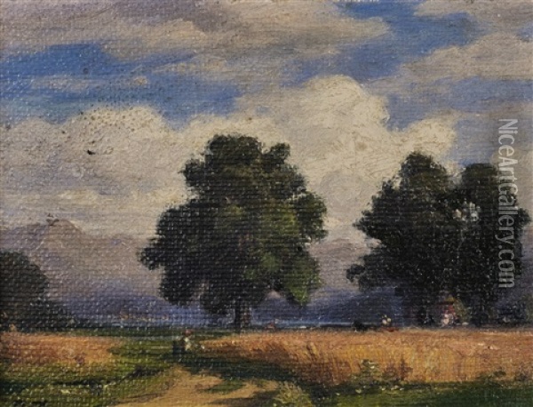 Kleine Landschaft Mit Kornfeld Und Eichen Oil Painting - Robert Zuend