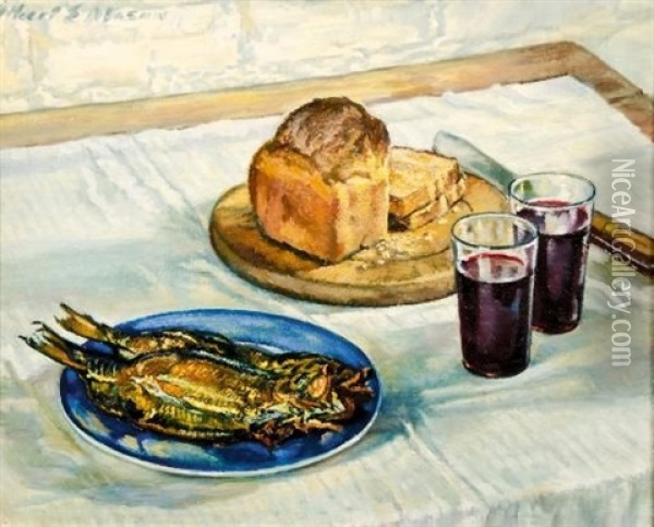 Studio Lunch Oil Painting - Albert Edward Mason