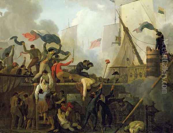Heroism of the Crew of Le Vengeur du Peuple at the Battle of Ouessant, 1st June 1794 Oil Painting - Nicolas Antoine Taunay