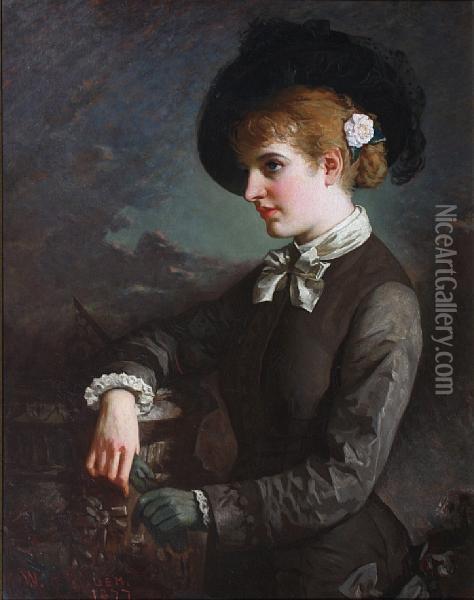 Portrait Of A Young Woman By A Sundial Oil Painting - William Thomas Roden