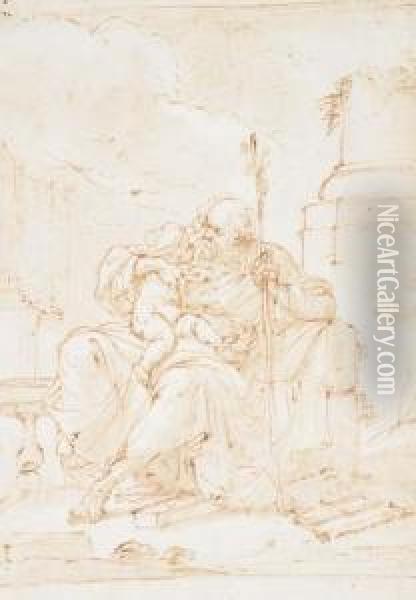 Saint Joseph Avec L'enfant Jesus Sur Ses Genoux, Dans Un Paysage Oil Painting - Ubaldo Gandolfi