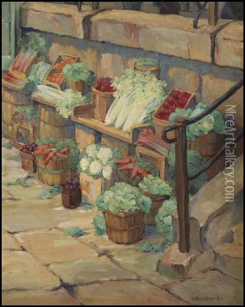 A Fruit And Vegetable Stall, Bonsecours Market, Montreal Oil Painting - Paul Archibald Octave Caron