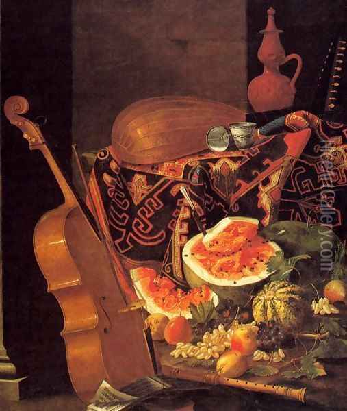 Still-Life with Musical Instruments and Fruit Oil Painting - Cristoforo Munari