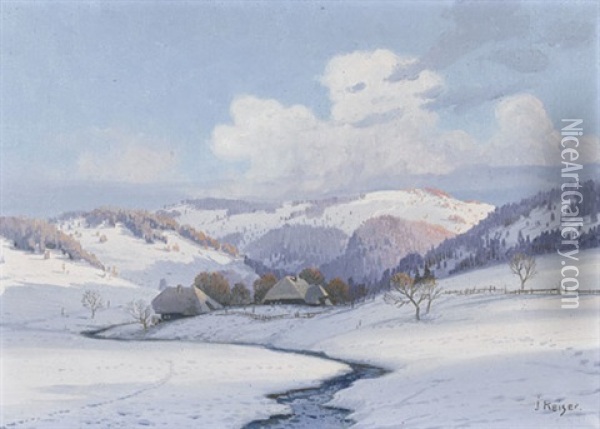 Winter Im Inneren Emmental Mit Bauernhausern Oil Painting - Georg Joseph Jakob Keiser