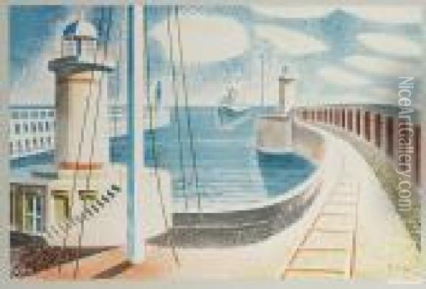 Newhaven Harbour Oil Painting - Eric Ravilious