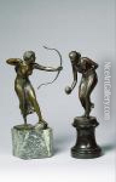 An Early 2th Century Bronze Figure Of A Female Archer Oil Painting - Georges Morin