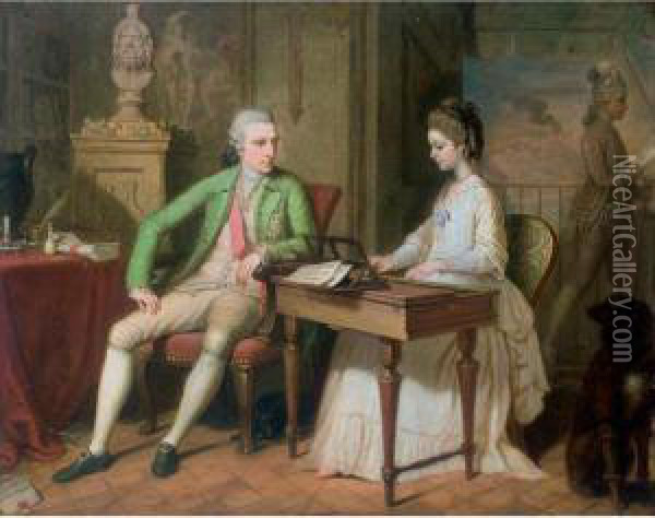 Portrait Of Sir William And Lady Hamilton Oil Painting - David Allan