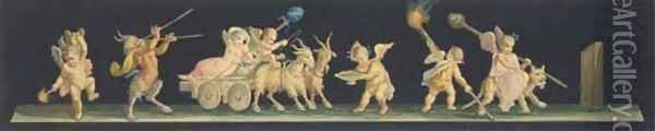 Putti driving a chariot drawn by goats Oil Painting - Michaelangelo Maestri