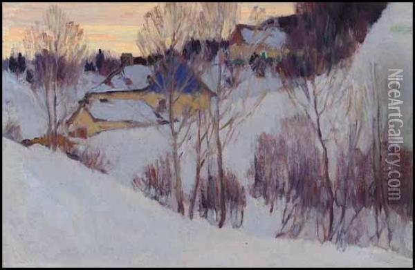 Hillside, Baie-saint-paul, Winter Oil Painting - Clarence Alphonse Gagnon