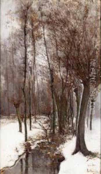 Bords De La Lesse: Neige / Effet D'hiver Oil Painting - Pericles Pantazis