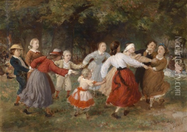 Das Blinde Kuh Spiel Oil Painting - Ferdinand (J. W.) Laufberger