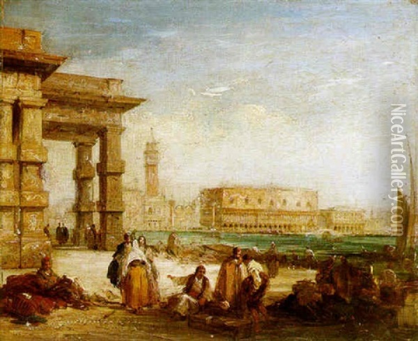 A View Of The Doge's Palace And St. Mark's Square From The Dogana Oil Painting - Edward Pritchett