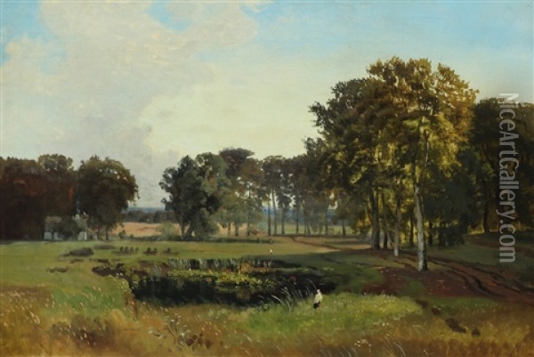 Landscape With Storks Oil Painting - Anton Edvard Kjeldrup