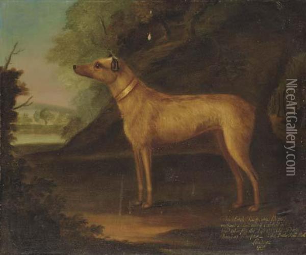 Snap, A Terrier Bitch In A Landscape Oil Painting - Thomas Butler
