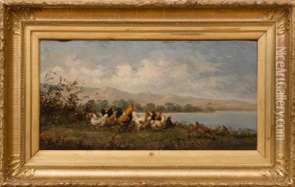 Hens Along Lakeshore Oil Painting - Charles Emile Jacque