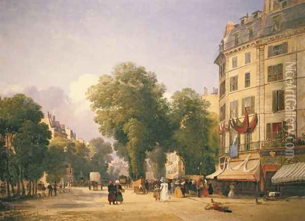 Boulevard des Capucines on the Corner of Rue de la Paix now Place de lOpera, Paris, 1829 Oil Painting - Colet Robert Stanley
