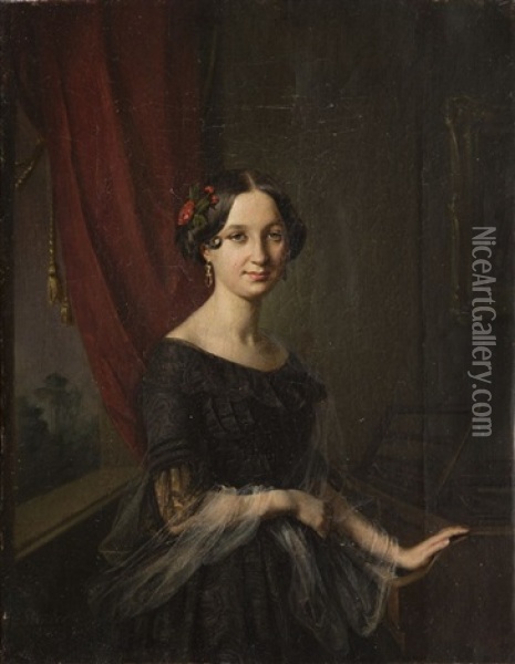 Portrait Of Jozefa Slugocka Oil Painting - Jozef Simmler