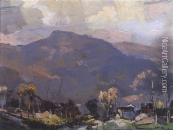 A Mountain Range With Trees In The Foreground Oil Painting - Chauncey Foster Ryder