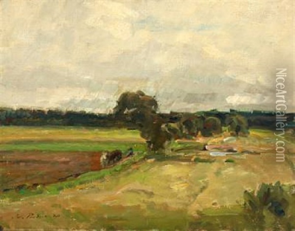 Landscape With Open Fields Oil Painting - Julius Paulsen