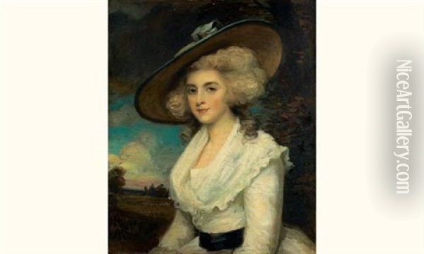 Portrait De Femme Au Chapeau Oil Painting - Sir John Hoppner