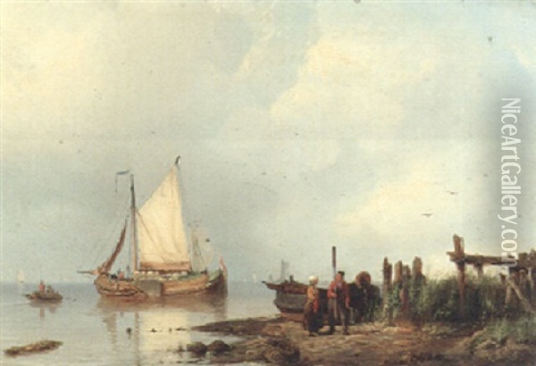 Figures On The Scheldt Oil Painting - Pieter Cornelis Dommershuijzen