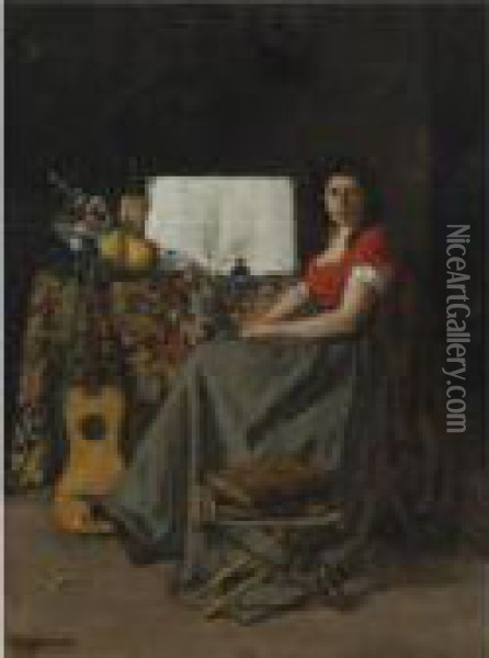 The Guitar Player Oil Painting - Ferdinand Victor Leon Roybet