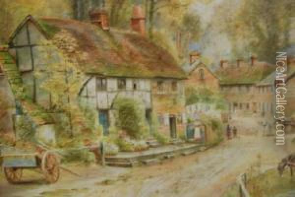 English Village Scene Oil Painting - Ebenezer Wake Cook