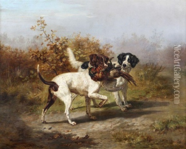 Deux Setters Avec Faisans Oil Painting - Jules Bertrand Gelibert
