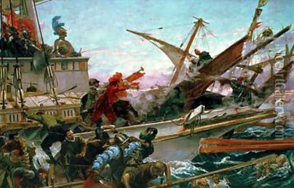 The Naval Battle of Lepanto waged by Don John of Austria Oil Painting - Juan Luna y Novicio