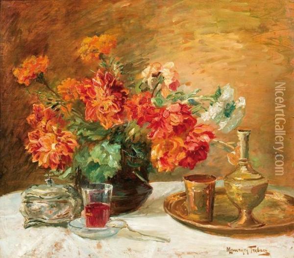 Still Life With Flowers Oil Painting - Maurycy Trebacz