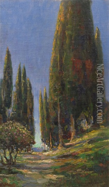 Cypresses Near Ragusa Oil Painting - Leontine (Lea) von Littrow