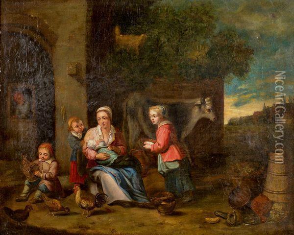 Famille Dans Un Paysage Oil Painting - Matheus van Helmont