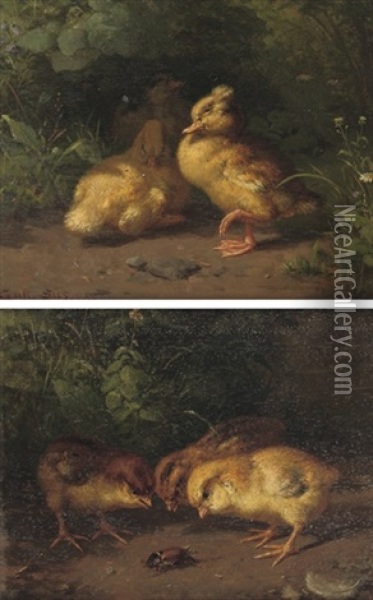 Fluffy Friends (+ Another; Pair) Oil Painting - Gustav Sues