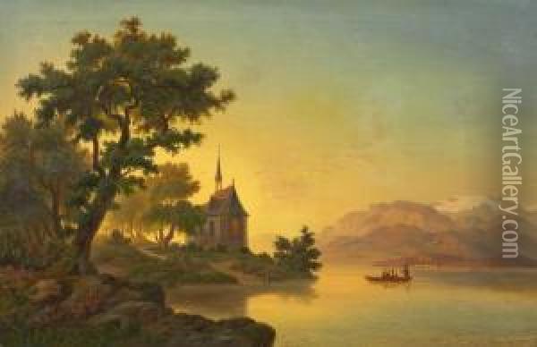 Landschaft Mit Mitkapelle An Einem See Oil Painting - Franz L. Schmitz