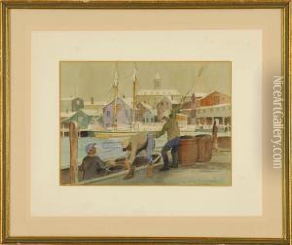 Dockworkers In Ipswich Harbor Oil Painting - Carl Harold Nordstrom