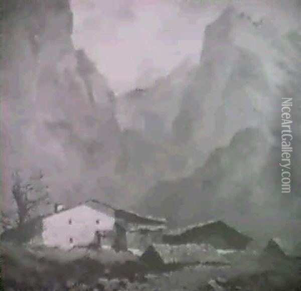 Small Village In The Alps Oil Painting - Oskar Mulley