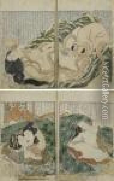 Kinoenokomatsu (set Of 2) Oil Painting - Katsushika Hokusai
