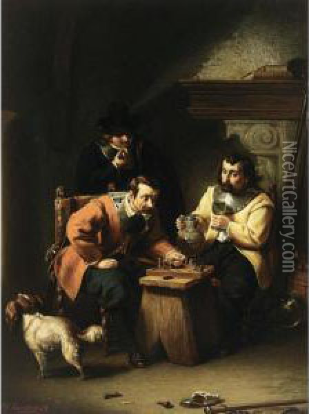 A Game Of Chess Oil Painting - Johannes Christoffel Vaarberg