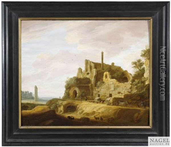 Weite Landschaft Mit Antiken Ruinen Und Ziegenhirten Oil Painting - Pieter Anthonisz van Groenewegen
