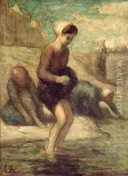 At the Waters Edge Oil Painting - Honore Daumier