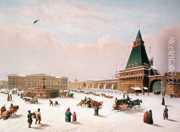 Loubyanska Square in Moscow, printed by Louis-Pierre-Alphonse Bichebois1801-50, 1830 Oil Painting - Roussel, Paul Marie