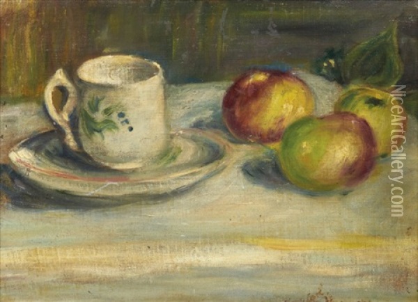 Tasse De Cafe Et Trois Pommes Oil Painting - Lucien Rene Mignon