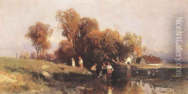 End of Village 1875 2 Oil Painting - Geza Meszoly