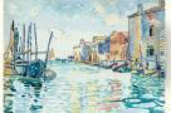 Canal Ponte Lungo, Etude, Circa 1903 Oil Painting - Henri Edmond Cross