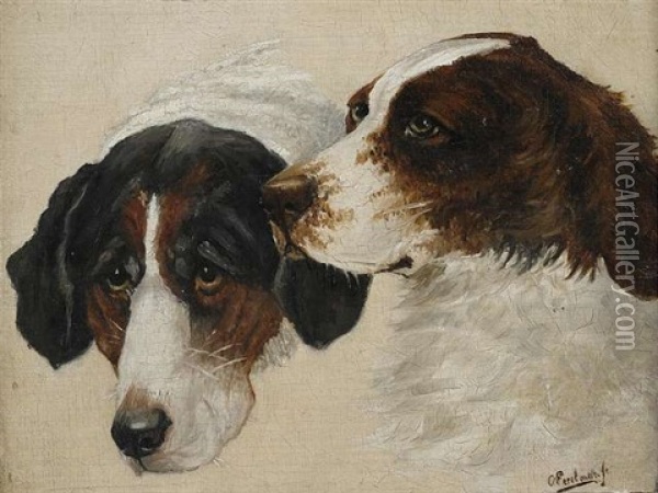 Zwei Jagdhunde (study) Oil Painting - Otto Eerelman