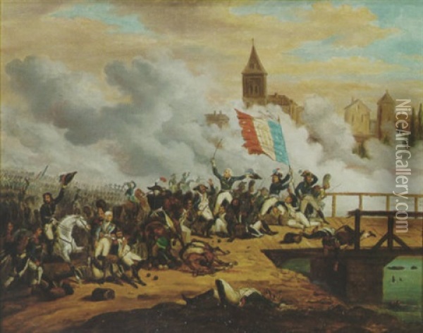 Napoleon At The Pont D'arcole Oil Painting - Hippolyte Bellange