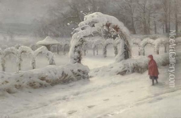 A Snowy Winter's Morning, Finzean Oil Painting - Joseph Farquharson